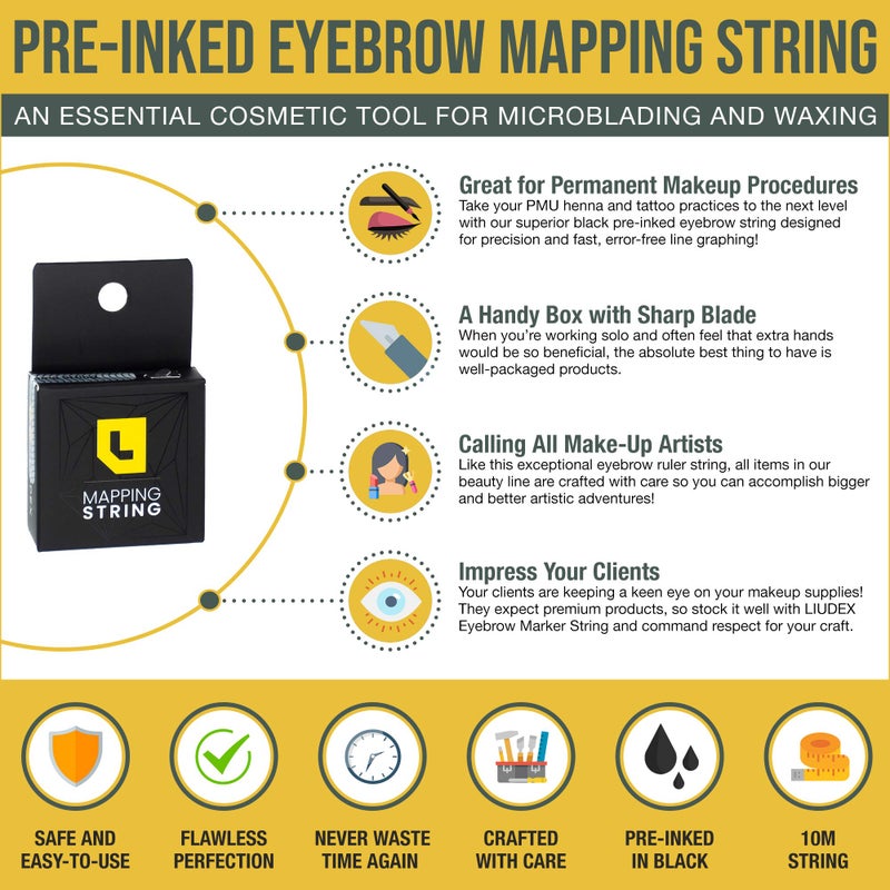 LIUDEX Pre-Inked Eyebrow Mapping String â€“ an Essential Cosmetic Tool for Microblading and Waxing; Effective and Easy-to-Use Black Ink Eyebrow Thread Brow Marker for Flawless Perfection - Image 5